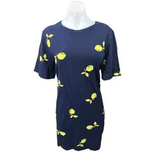 C&A Women's Blue Lemon Fruit Crew Neck Short Sleeve Mini T Shirt Dress Sz XL